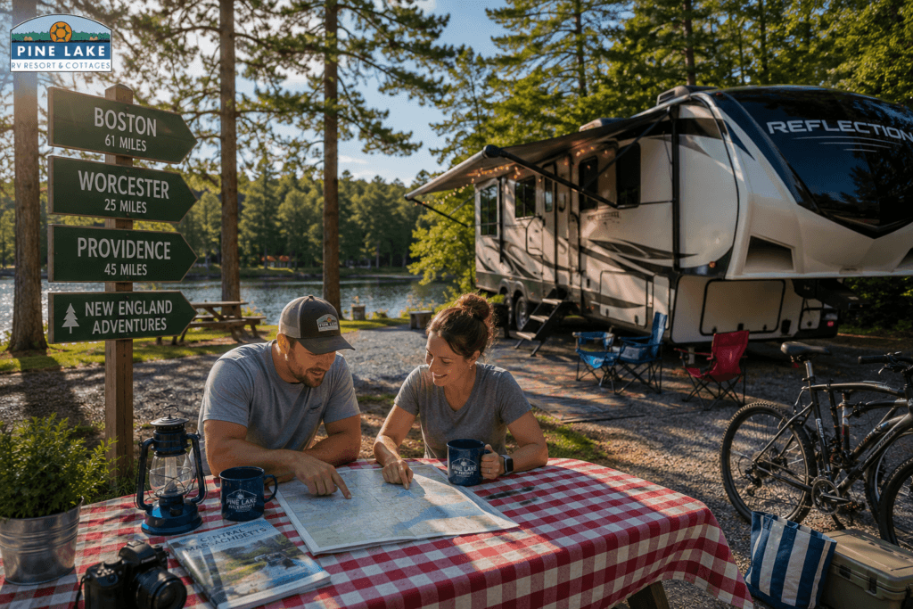 RV travelers staying near Boston at a comfortable Sturbridge resort campground